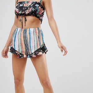 BOOHOO floral mix print top and shorts stripe beach set